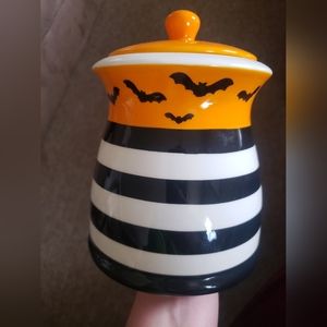 Ceramic Striped Bat Halloween Jar